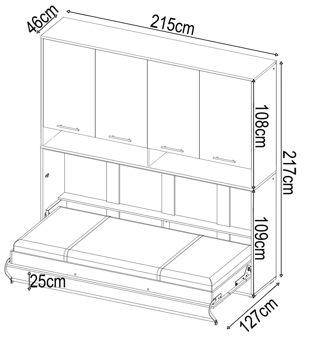 CP 06 Horizontal Wall Bed Concept 90cm with Over Bed Unit