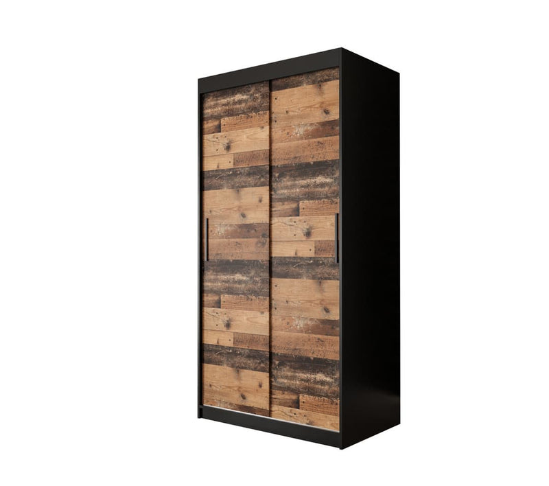 Tilburg Sliding Door Wardrobe 100cm [Dark Oak & Black] - White Background