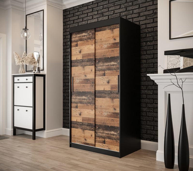 Tilburg Sliding Door Wardrobe 100cm [Dark Oak & Black] - Lifestyle Image 