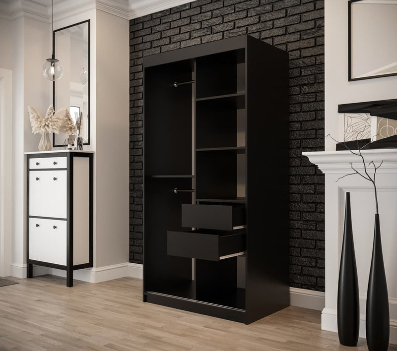 Tilburg Sliding Door Wardrobe 100cm [Dark Oak & Black] - Optional Drawers [Purchased Separately]