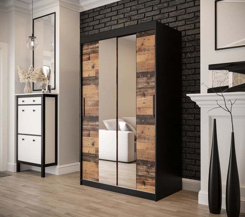 Tilburg I Sliding Door Wardrobe 120cm [Dark Oak & Black] - Lifestyle Image 