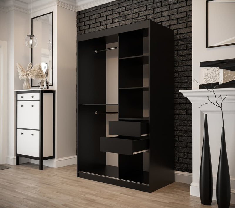 Tilburg Sliding Door Wardrobe 120cm [Dark Oak & Black] - Optional Drawers [Purchased Separately]