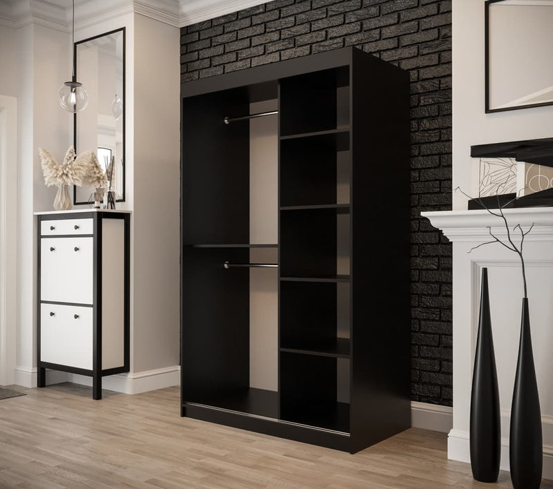 Tilburg II Sliding Door Wardrobe 120cm [Dark Oak & Black] - Interior Layout