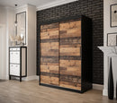 Tilburg Sliding Door Wardrobe 150cm [Dark Oak & Black] - Lifestyle Image 