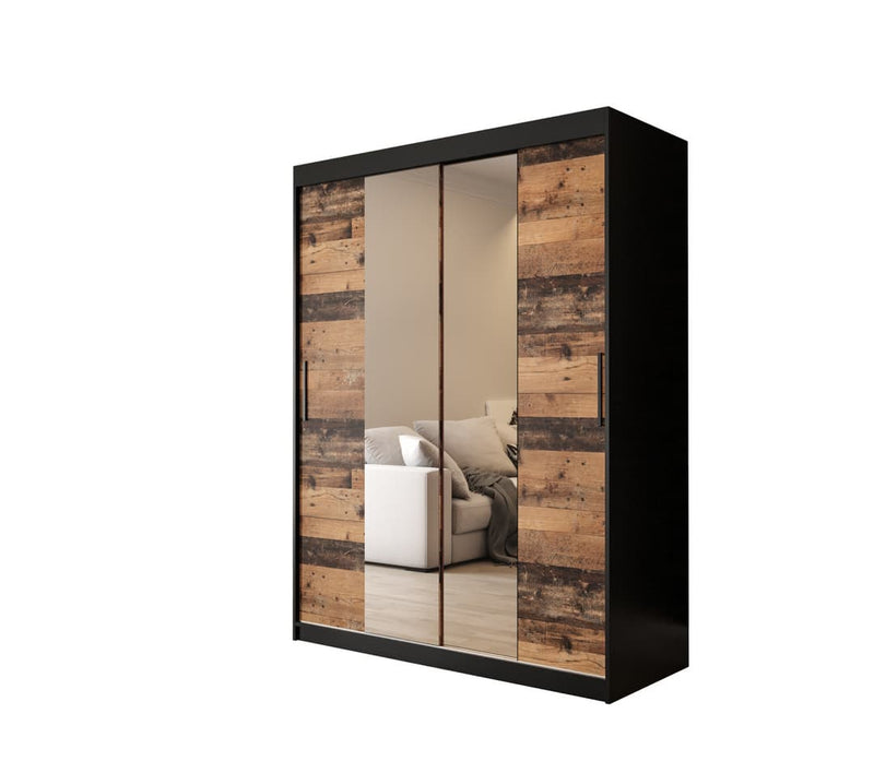 Tilburg I Sliding Door Wardrobe 150cm [Dark Oak & Black] - White Background