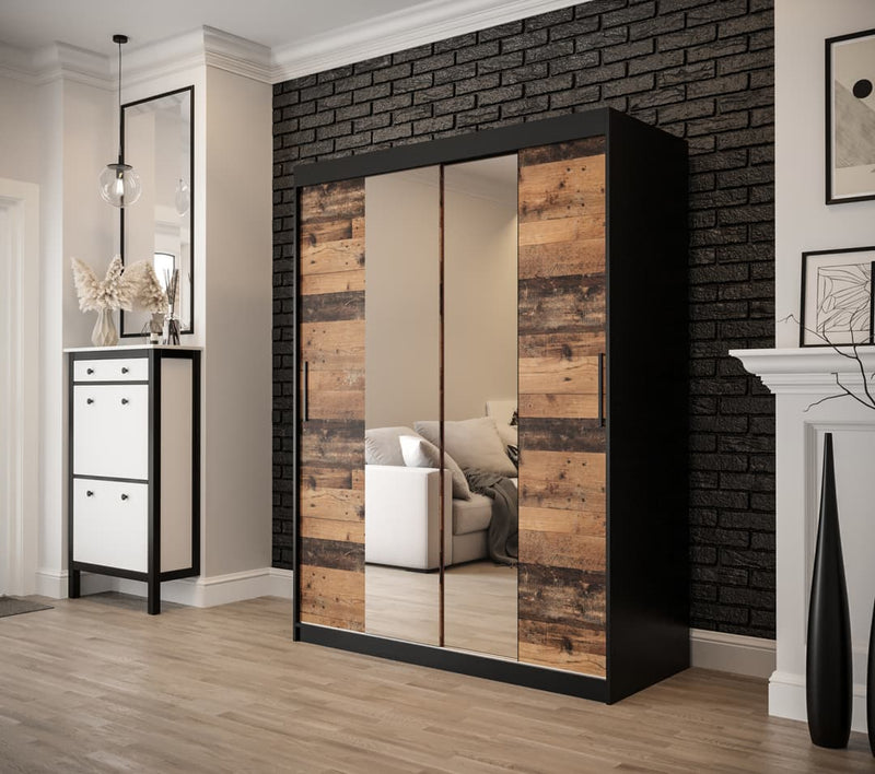 Tilburg I Sliding Door Wardrobe 150cm [Dark Oak & Black] - Lifestyle Image 