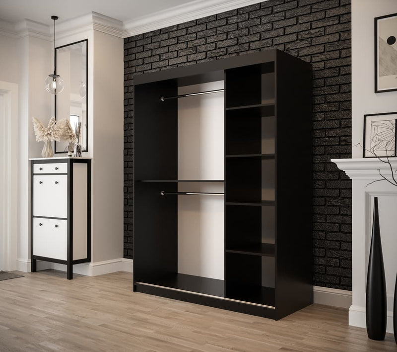 Tilburg I Sliding Door Wardrobe 150cm [Dark Oak & Black] - Interior Layout