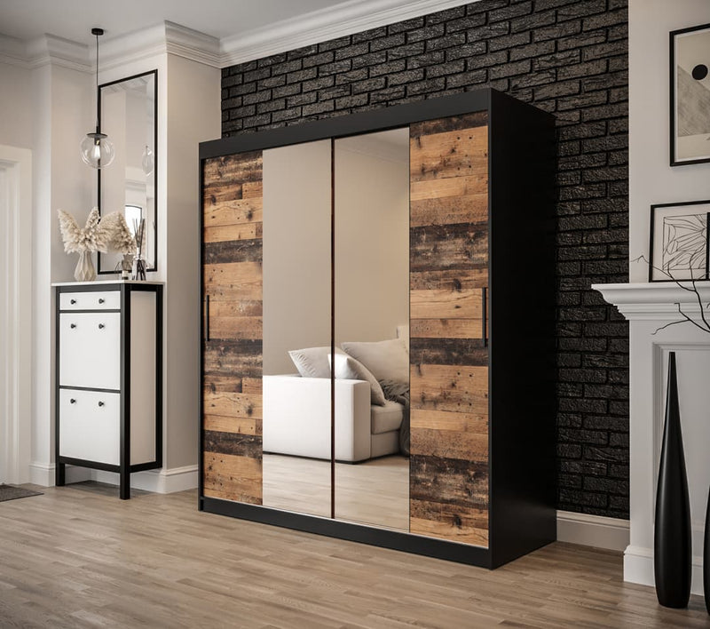 Tilburg I Sliding Door Wardrobe 180cm [Dark Oak & Black] - Lifestyle Image 