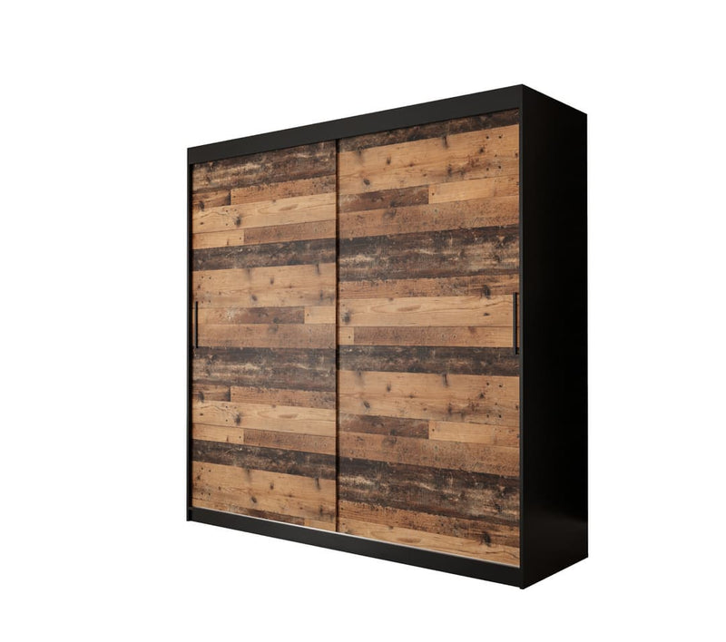 Tilburg Sliding Door Wardrobe 200cm [Dark Oak & Black] - White Background