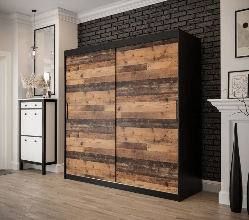 Tilburg Sliding Door Wardrobe 200cm [Dark Oak & Black] - Lifestyle Image 