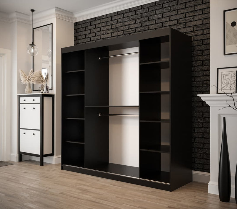 Tilburg Sliding Door Wardrobe 200cm [Dark Oak & Black] - Interior Layout