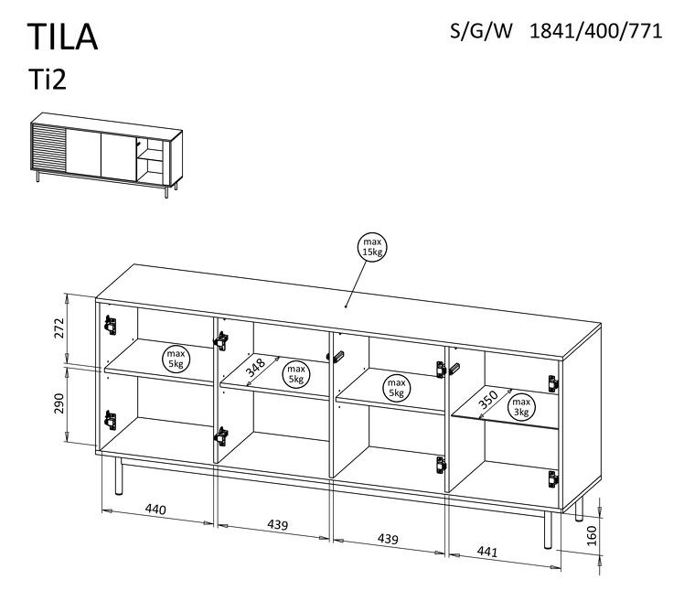 Tila Sideboard Cabinet 184cm