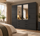 Bali Four Hinged Door Wardrobe with Mirror 240cm (BALI-240)