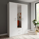 Econobox 2 134cm Three-Door Mirrored Wardrobe with Two Drawers in White (ECBS931)