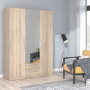 Cadix 151 cm mirrored three-door wardrobe with drawers