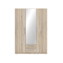 Cadix 151 cm mirrored three-door wardrobe with drawers