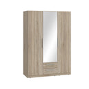 Cadix 151 cm mirrored three-door wardrobe with drawers