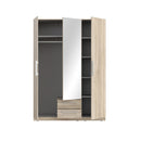 Cadix 151 cm mirrored three-door wardrobe with drawers