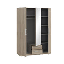 Cadix 151 cm mirrored three-door wardrobe with drawers