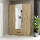 Cadix 151 cm mirrored three-door wardrobe with drawers