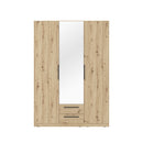 Cadix 151 cm mirrored three-door wardrobe with drawers