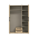 Cadix 151 cm mirrored three-door wardrobe with drawers
