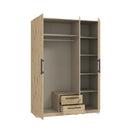 Cadix 151 cm mirrored three-door wardrobe with drawers