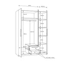 Cadix 151 cm mirrored three-door wardrobe with drawers