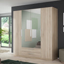 Cadix 201 cm mirrored four-door wardrobe with drawers