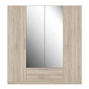 Cadix 201 cm mirrored four-door wardrobe with drawers