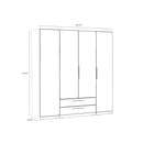 Cadix 201 cm mirrored four-door wardrobe with drawers