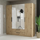 Cadix 201 cm mirrored four-door wardrobe with drawers