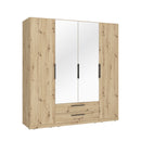 Cadix 201 cm mirrored four-door wardrobe with drawers
