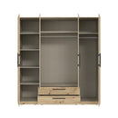 Cadix 201 cm mirrored four-door wardrobe with drawers