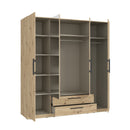 Cadix 201 cm mirrored four-door wardrobe with drawers