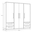 Mokkaris 206cm 4 Door Wardrobe with 3 Hanging Rails (MKSS846)