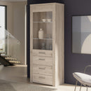 Portland Left/Right Display Cabinet with 1 Door and 3 Drawers