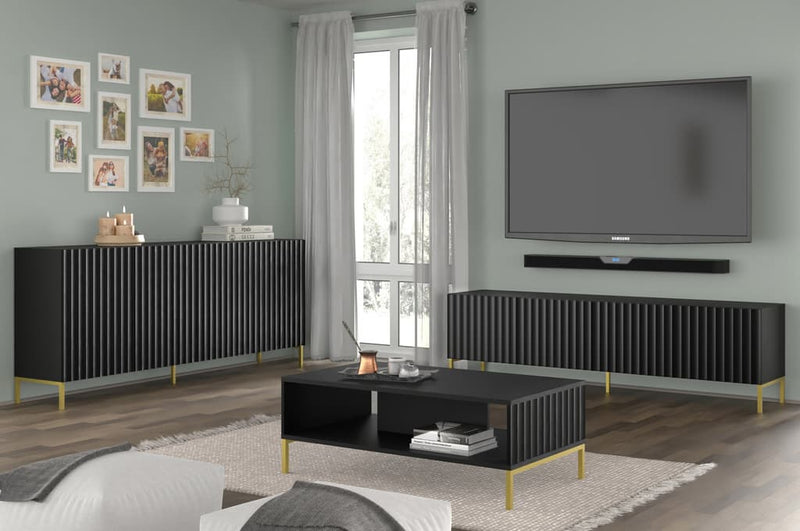 Wave TV Cabinet 200cm [Black] - Lifestyle Image 3