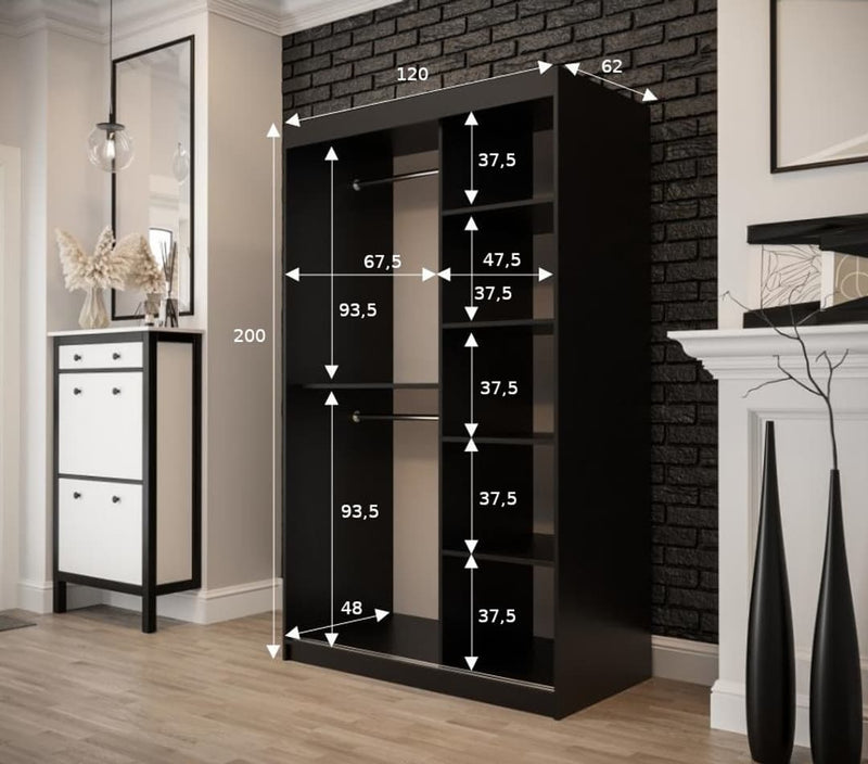 Tilburg Sliding Door Wardrobe 120cm - Product Dimensions