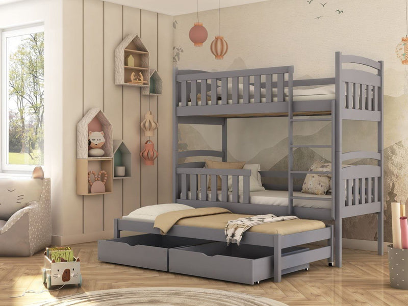 Wooden Bunk Bed Viki with Trundle and Storage