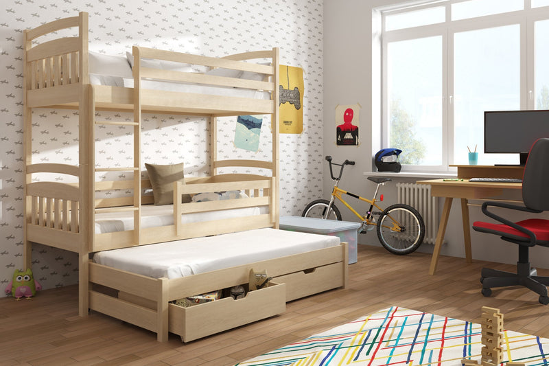 Wooden Bunk Bed Alan with Trundle and Storage