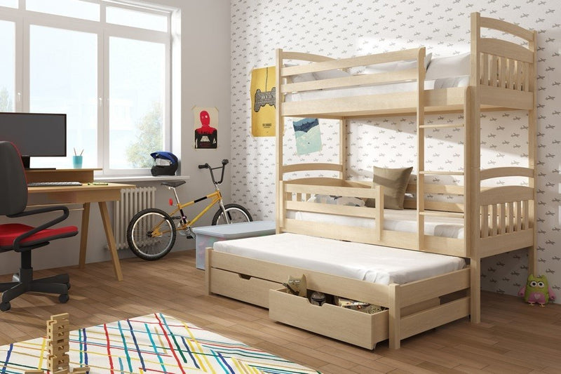 Wooden Bunk Bed Alan with Trundle and Storage