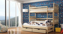 Wooden Bunk Bed Seweryn with Trundle and Storage