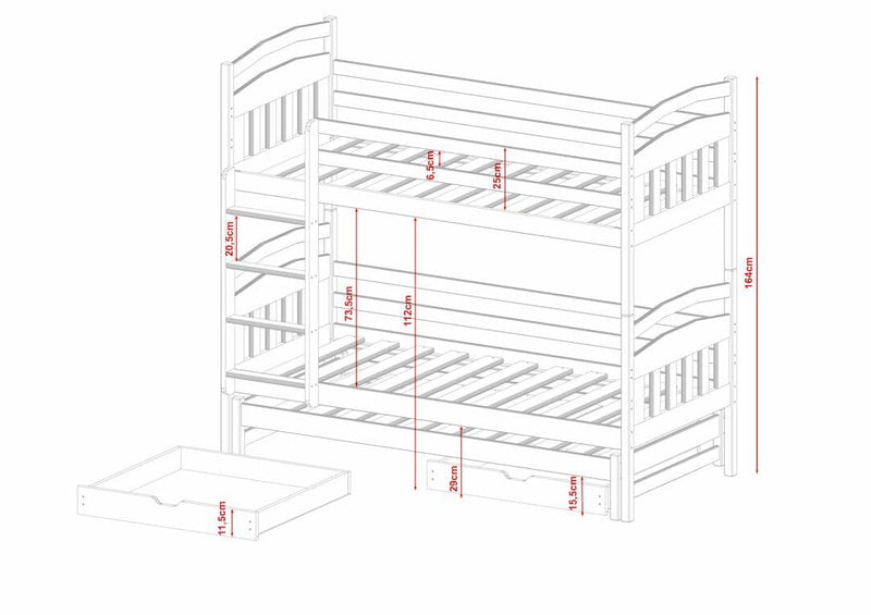 Wooden Bunk Bed Alan with Trundle and Storage