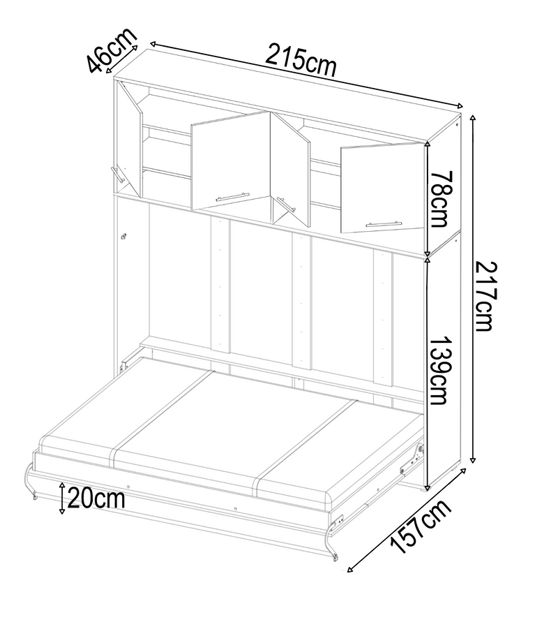 CP-05 Horizontal Wall Bed Concept 120cm with Over Bed Unit
