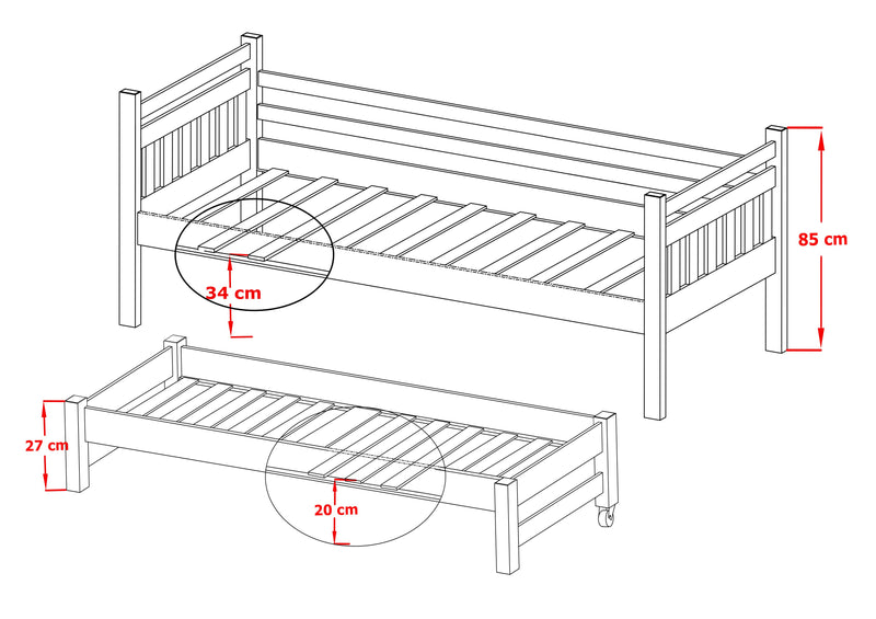 Wooden Double Bed Daniel with Trundle and Storage