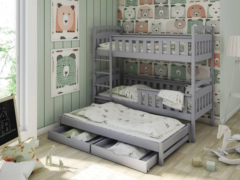 Wooden Bunk Bed Harriet with Trundle and Storage