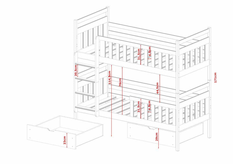 Wooden Bunk Bed Monika with Storage