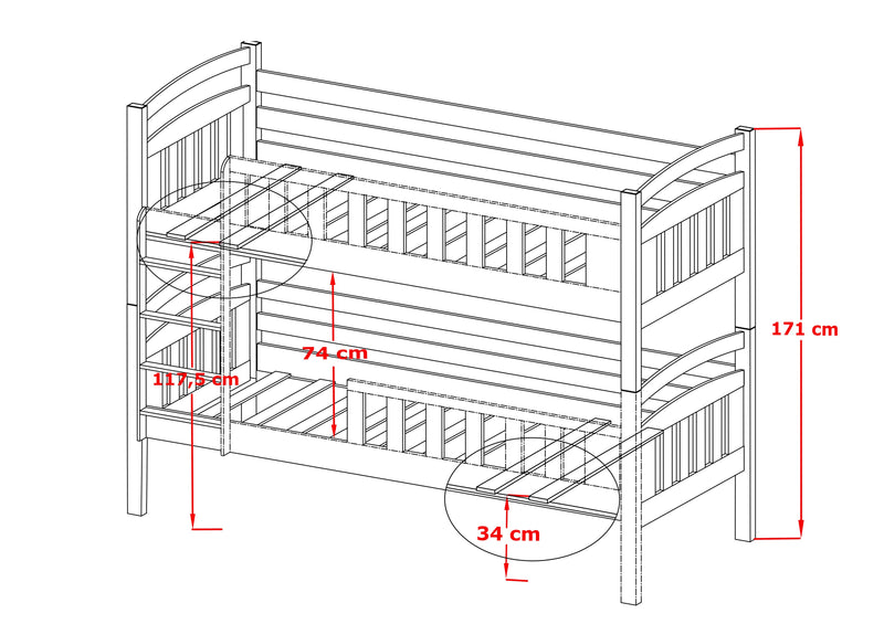 Wooden Bunk Bed Sebus with Storage