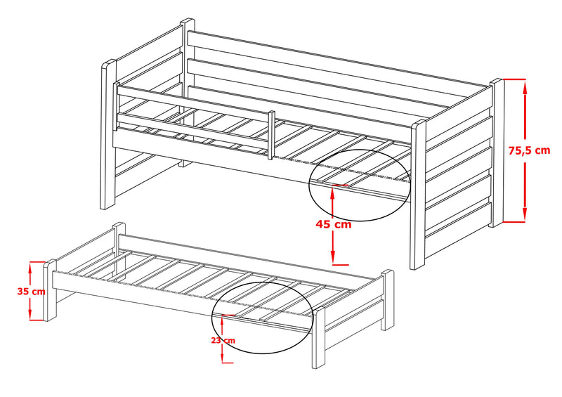 Wooden Double Bed Senso with Trundle and Storage